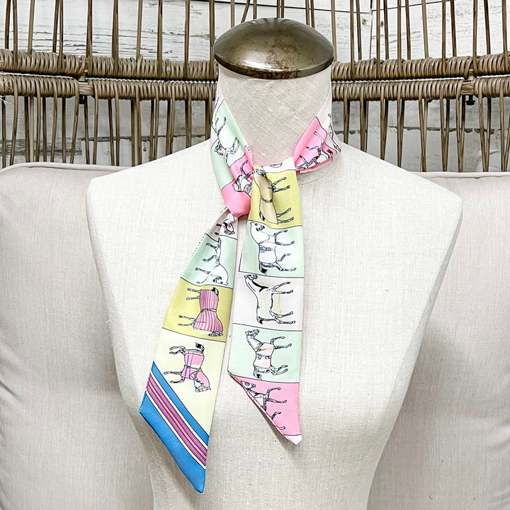 Pony Power Equestrian Twilly Scarf in Pastel Pink and Mint Green