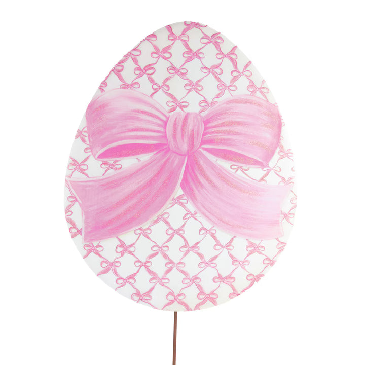 The Round Top Collection | Bowtiful Egg Large Sized Yard Stake in Pink