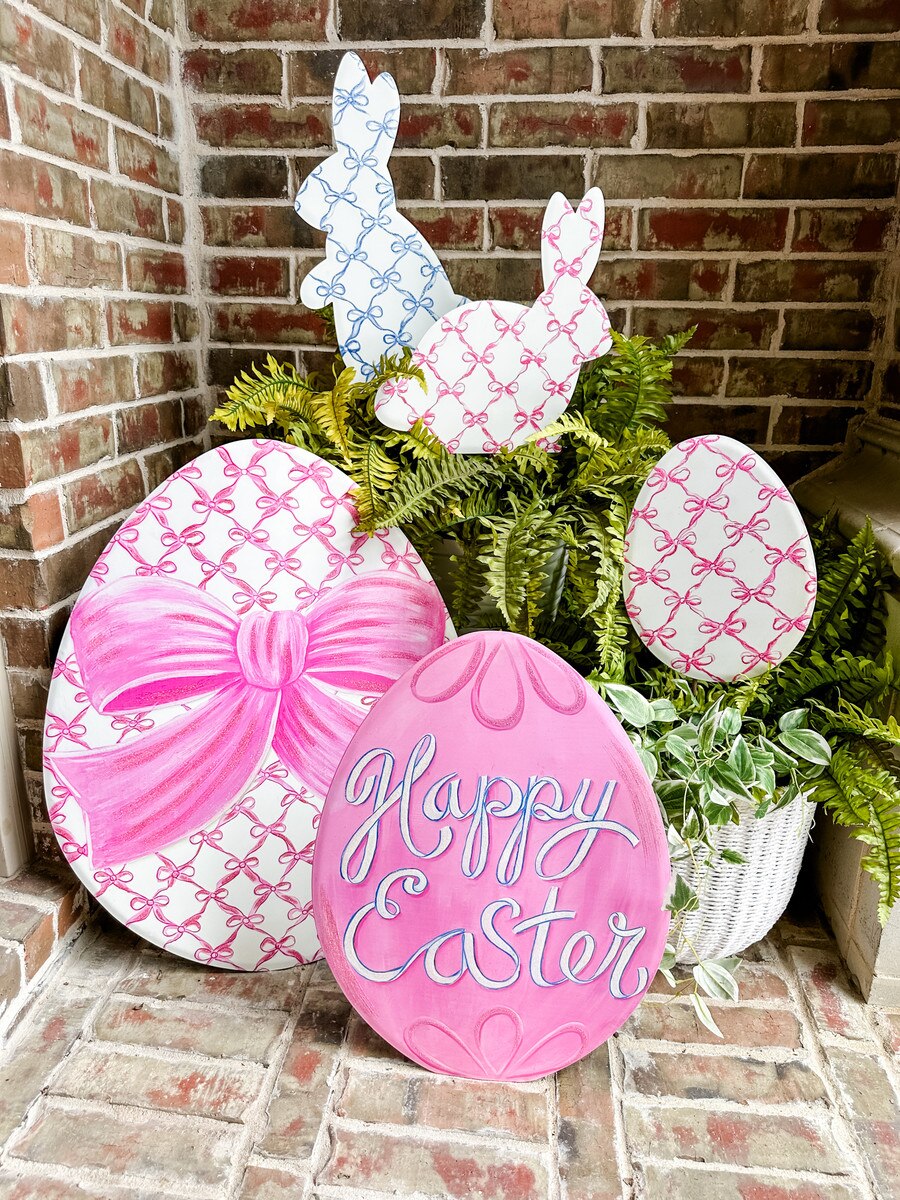 The Round Top Collection | Bowtiful Egg Medium Sized Garden Stake in Pink