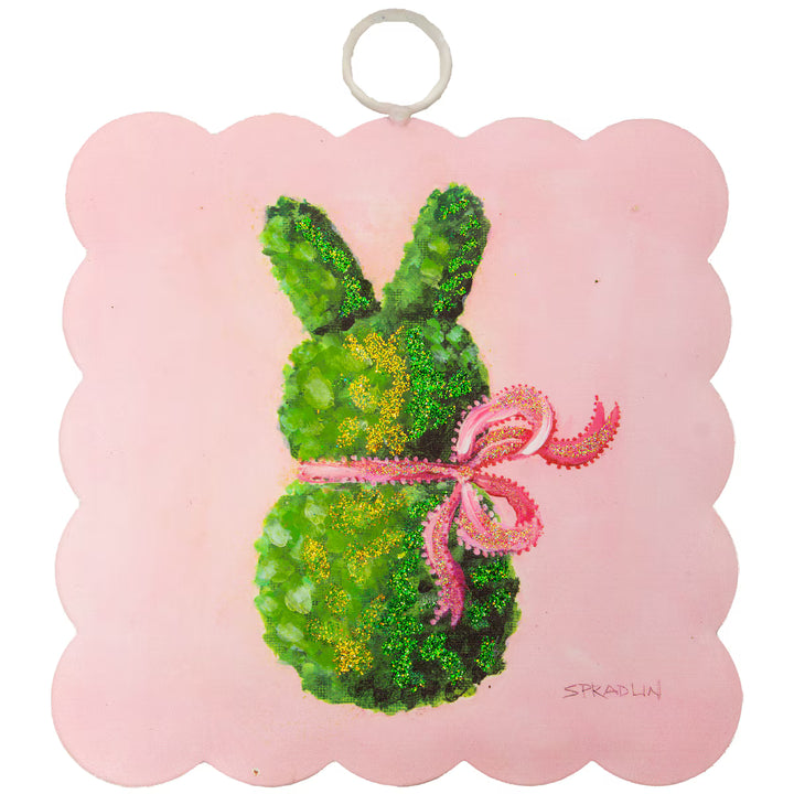 The Round Top Collection | Mini Gallery Scalloped Edge Boxwood Bunny in Pink