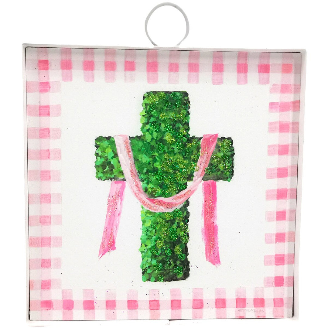 The Round Top Collection | Mini Gallery Art Boxwood Cross in Pink