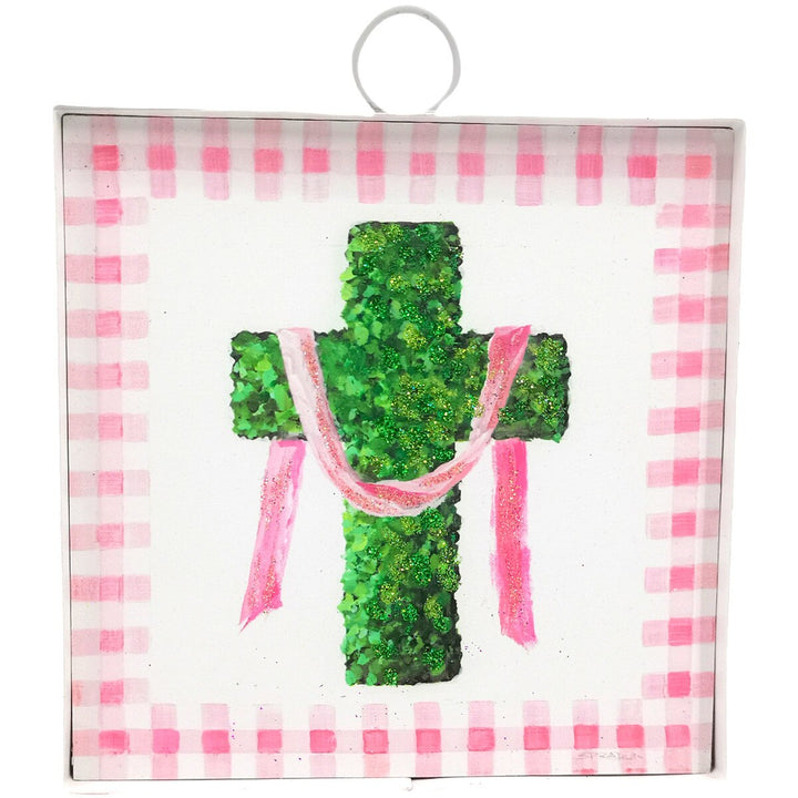 The Round Top Collection | Mini Gallery Art Boxwood Cross in Pink