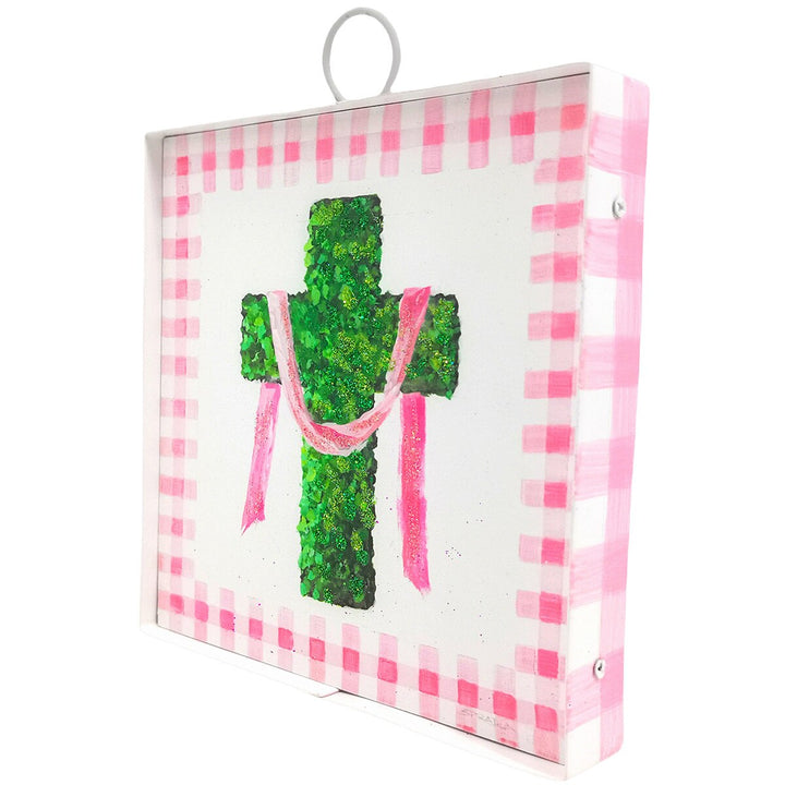 The Round Top Collection | Mini Gallery Art Boxwood Cross in Pink