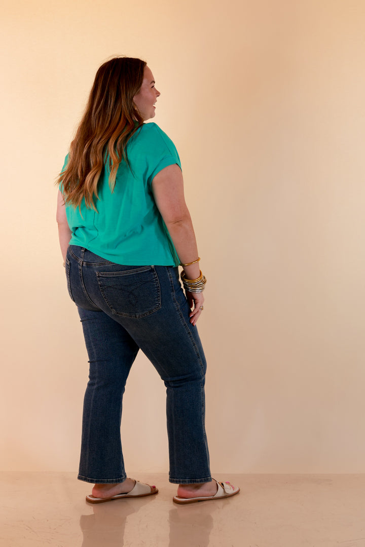 Laidback Luxe Rolled Drop Sleeve Relaxed Fit Basic Short Sleeve Top in Mint Blue