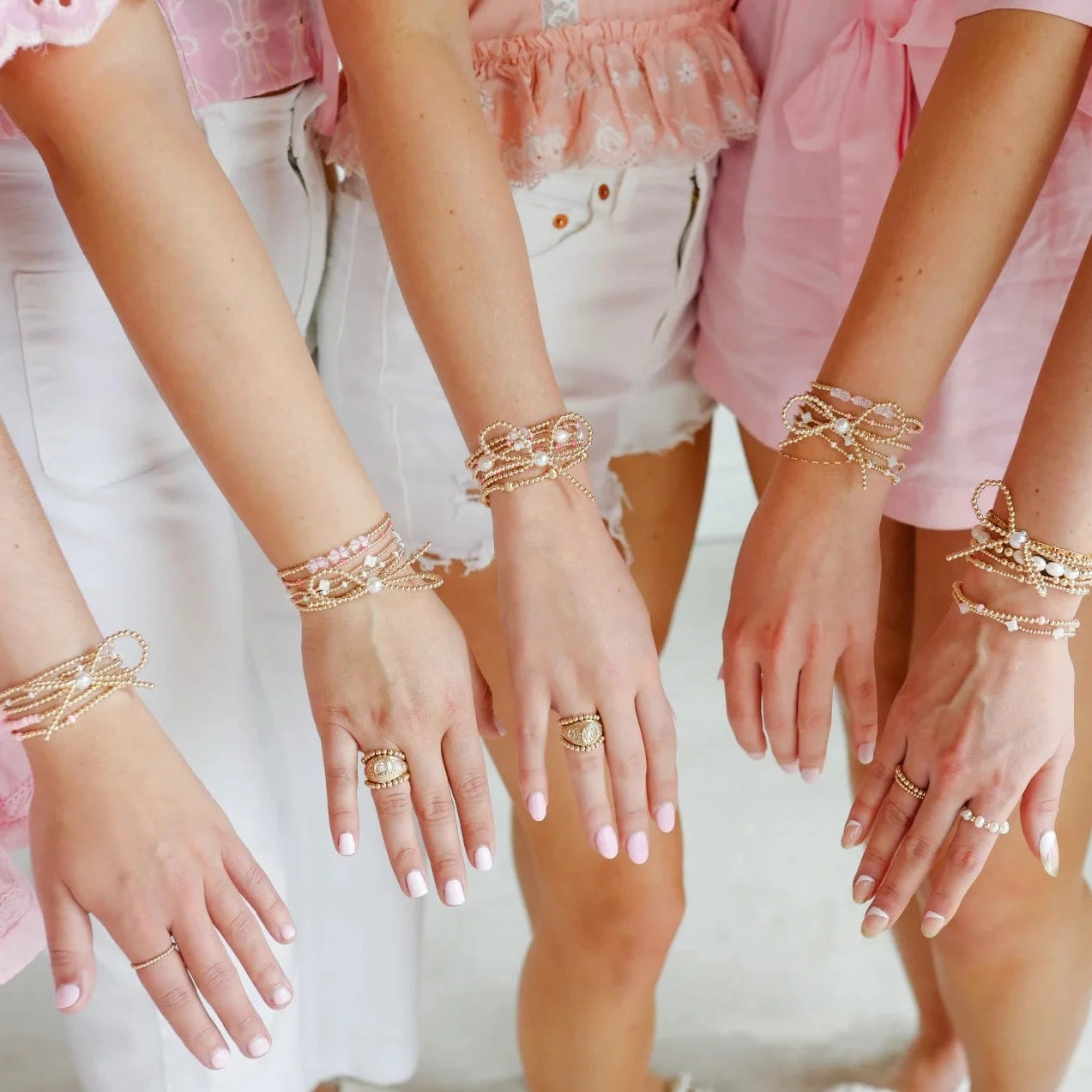 Beaded Blondes | Gold Bow Bracelet with Pearl Accent - Giddy Up Glamour Boutique