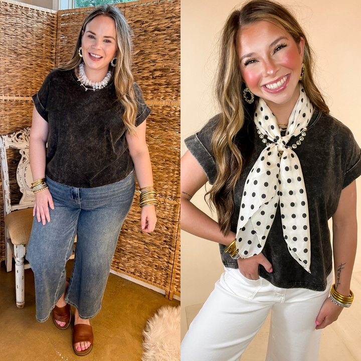 Easy Chic Mineral Washed Short Sleeve Cropped Tee in Ash Black