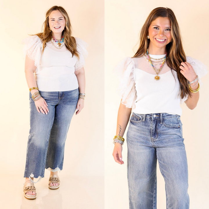 Easy to Love Top with Ruffle Cap Sleeves in White