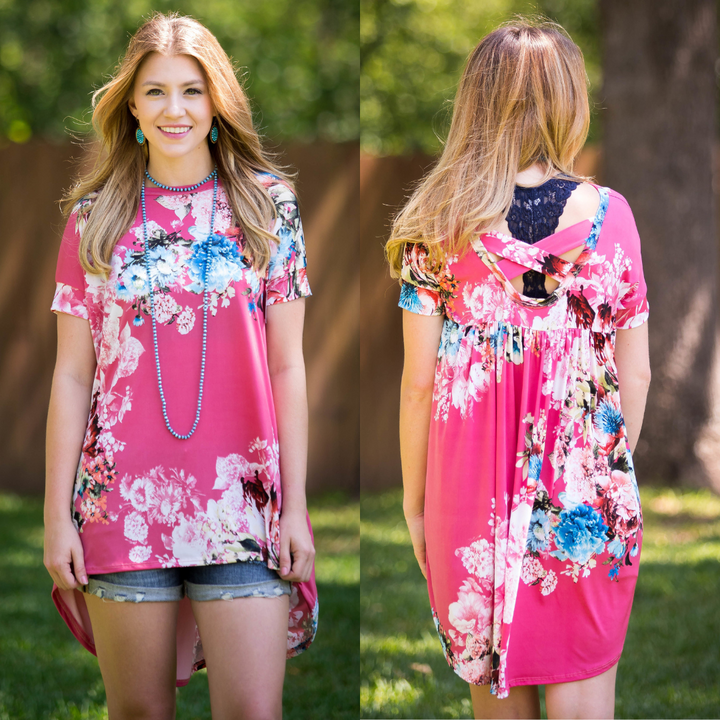 Last Chance Size Small & Medium | Something You Never Had Floral High-Low Tunic in Pink