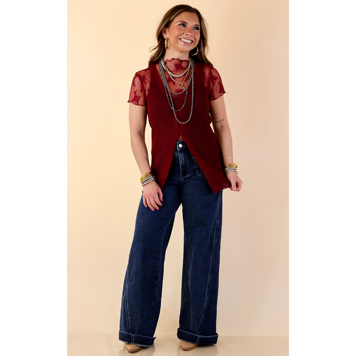 Effortlessly Elevated Textured Knit Front Clasp Sweater Vest in Maroon