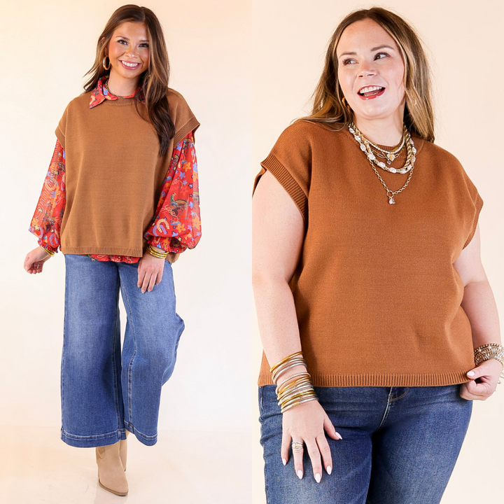 Effortlessly Yours Short Sleeve Crew Neck Sweater in Camel Brown