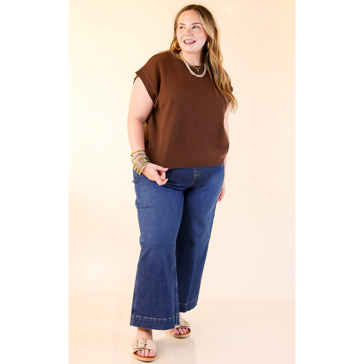 Effortlessly Yours Short Sleeve Crew Neck Sweater in Chocolate Brown