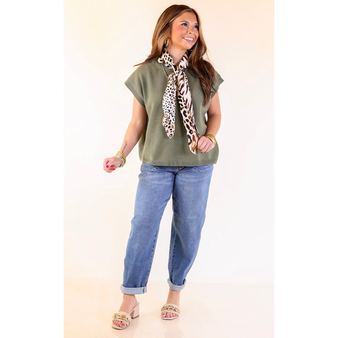 Effortlessly Yours Short Sleeve Crew Neck Sweater in Light Olive Green