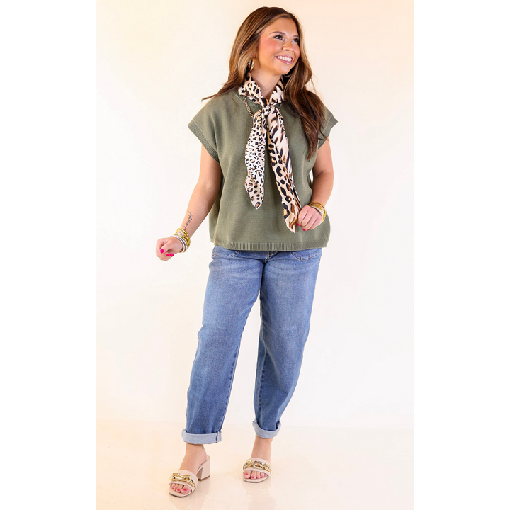 Effortlessly Yours Short Sleeve Crew Neck Sweater in Light Olive Green