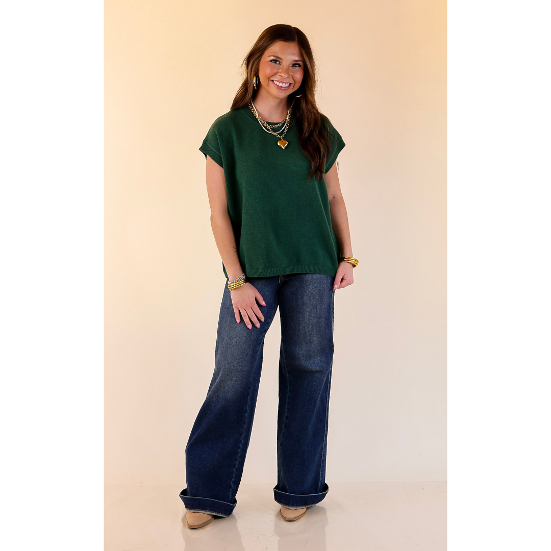 Effortlessly Yours Short Sleeve Oversized Sweater in Forest Green