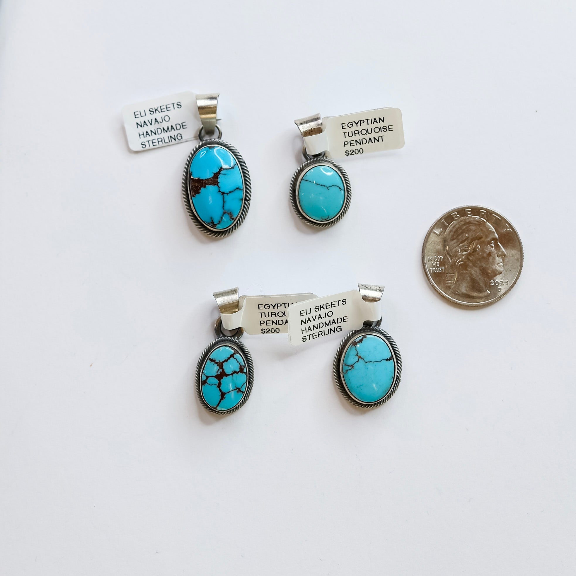 Eli Skeets | Navajo Handmade Sterling Silver Pendant with Egyptian Turquoise Stone