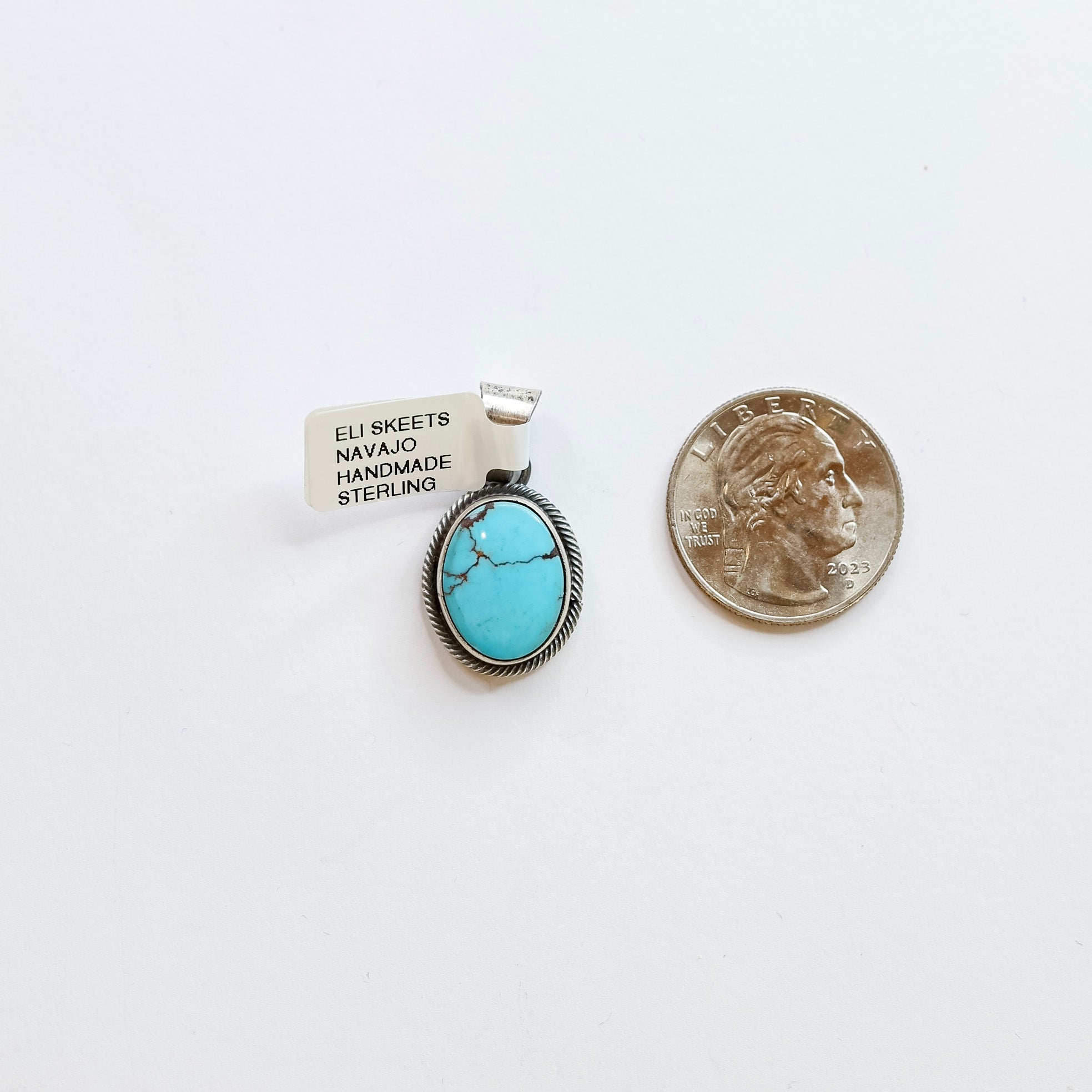 Eli Skeets | Navajo Handmade Sterling Silver Pendant with Egyptian Turquoise Stone