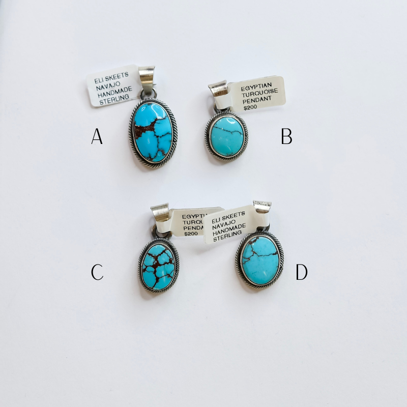 Eli Skeets | Navajo Handmade Sterling Silver Pendant with Egyptian Turquoise Stone