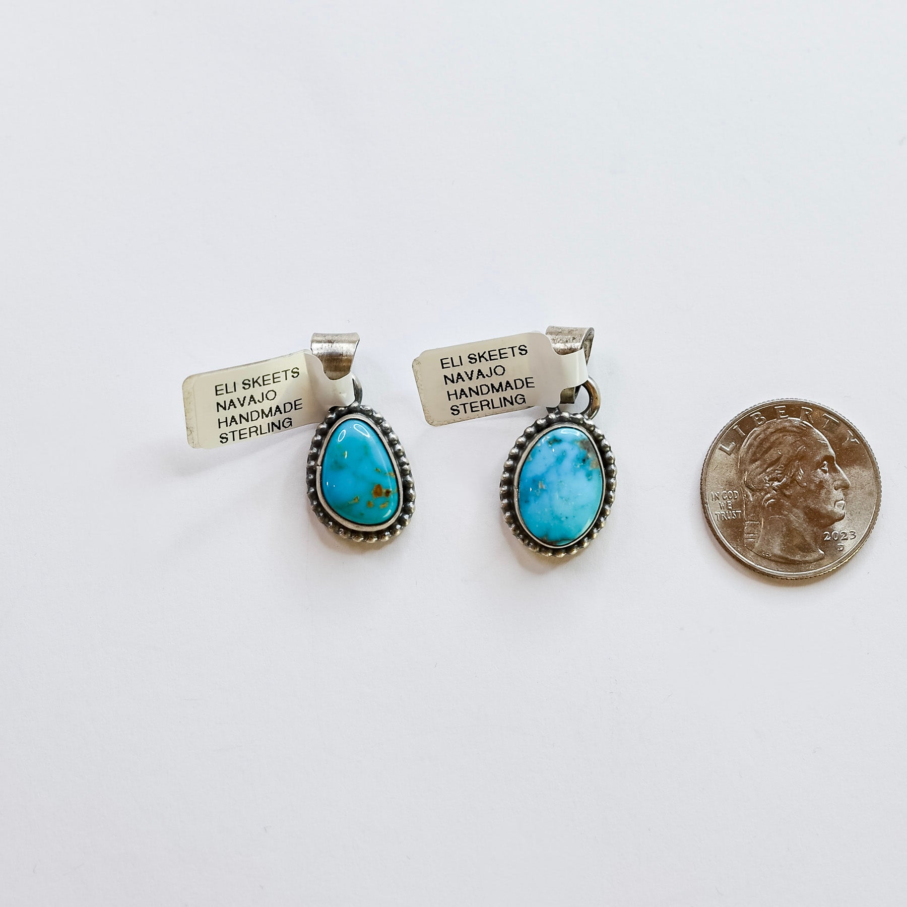 Eli Skeets | Navajo Handmade Sterling Silver Pendant with Genuine Kingman Turquoise Stone