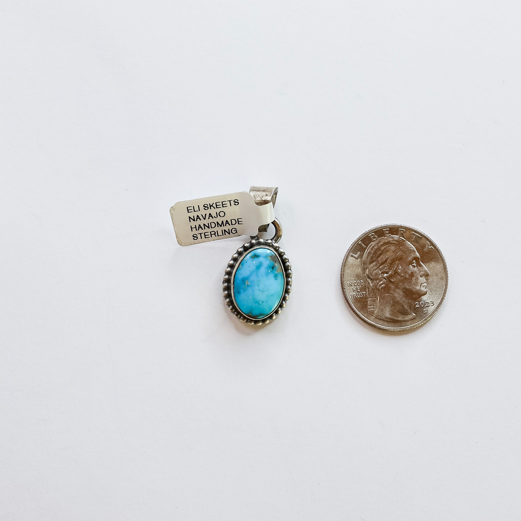 Eli Skeets | Navajo Handmade Sterling Silver Pendant with Genuine Kingman Turquoise Stone