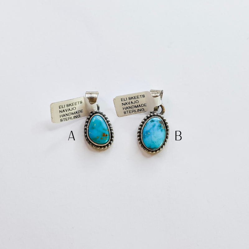 Eli Skeets | Navajo Handmade Sterling Silver Pendant with Genuine Kingman Turquoise Stone