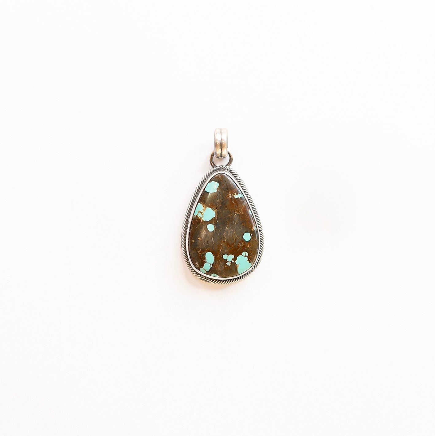 Eli Skeets | Navajo Handmade Sterling Silver Teardrop Pendant with #8 Turquoise Stone