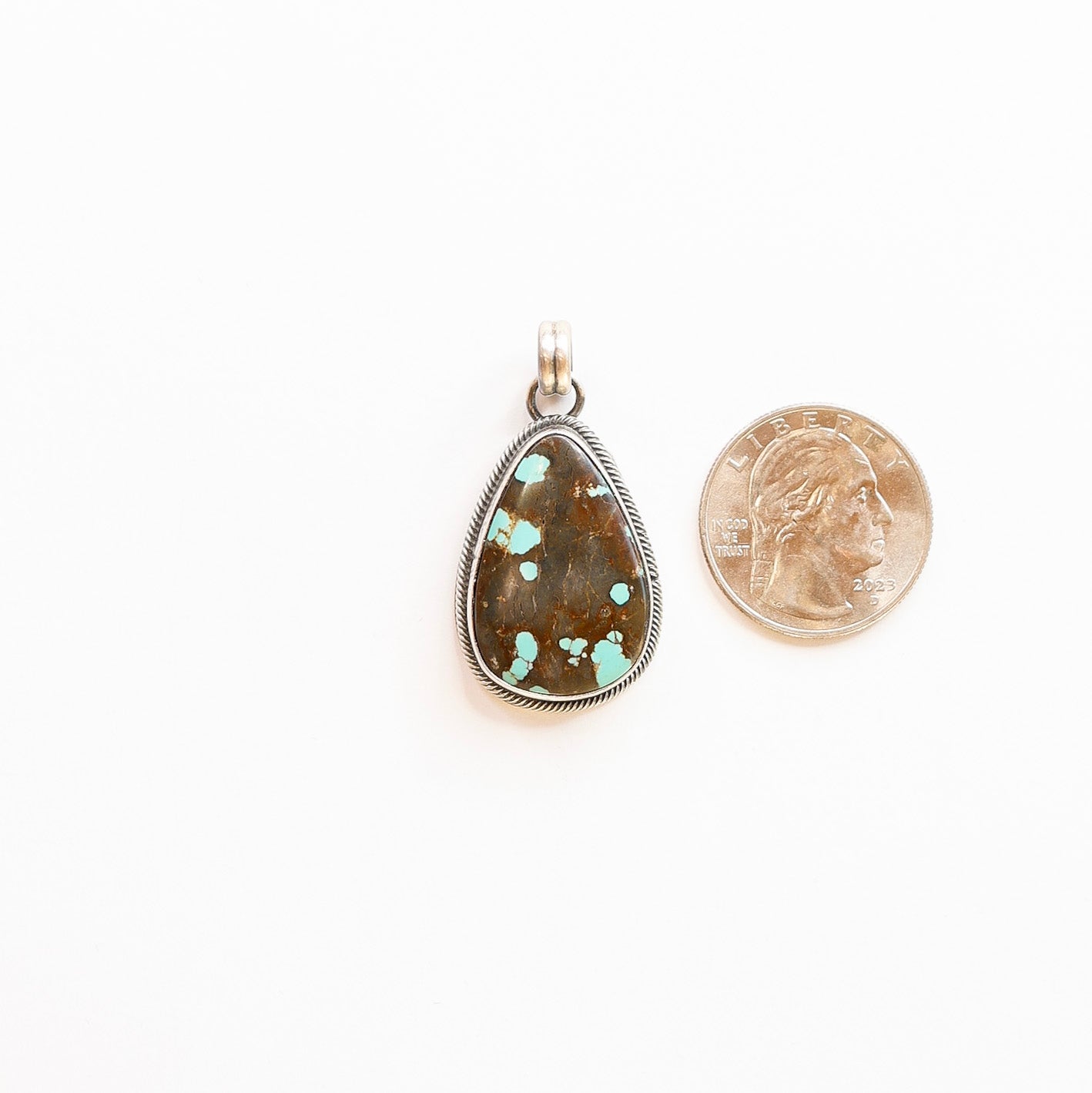 Eli Skeets | Navajo Handmade Sterling Silver Teardrop Pendant with #8 Turquoise Stone