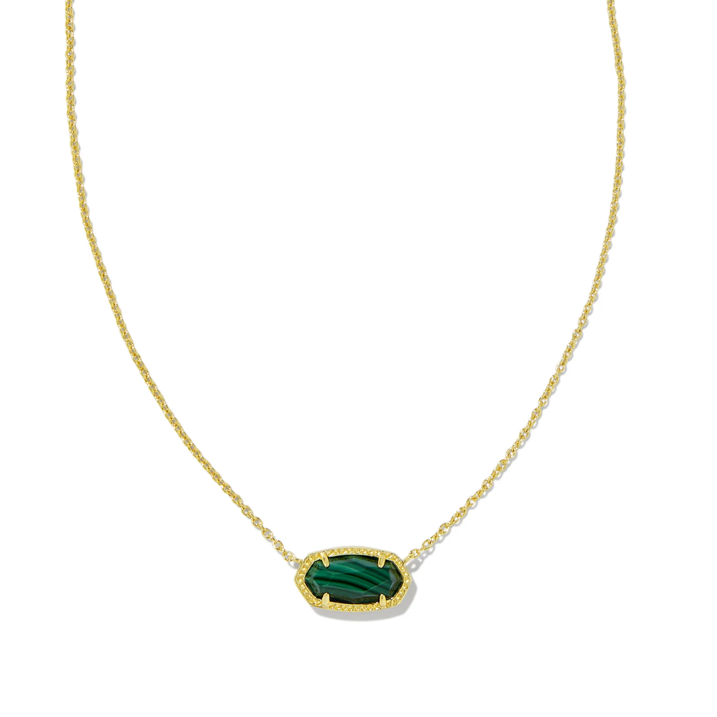 This Elis Gold Short Pendant Necklace in Green Malachite by Kendra Scott is pictured on a white background.