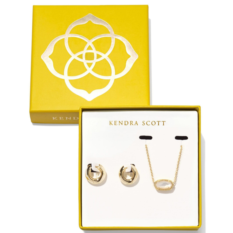 Kendra Scott | Elisa Necklace & Mikki Earring Gift Set in Gold and Ivory Mother Of Pearl