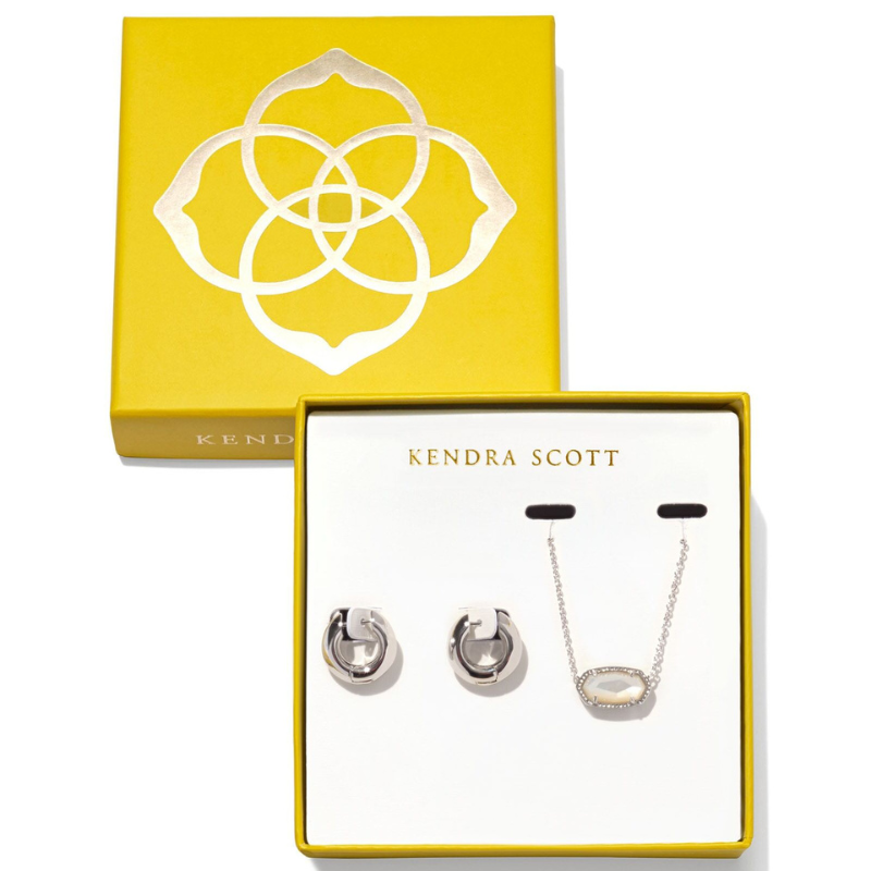 Kendra Scott | Elisa Necklace & Mikki Earring Gift Set in Silver and Ivory Mother Of Pearl