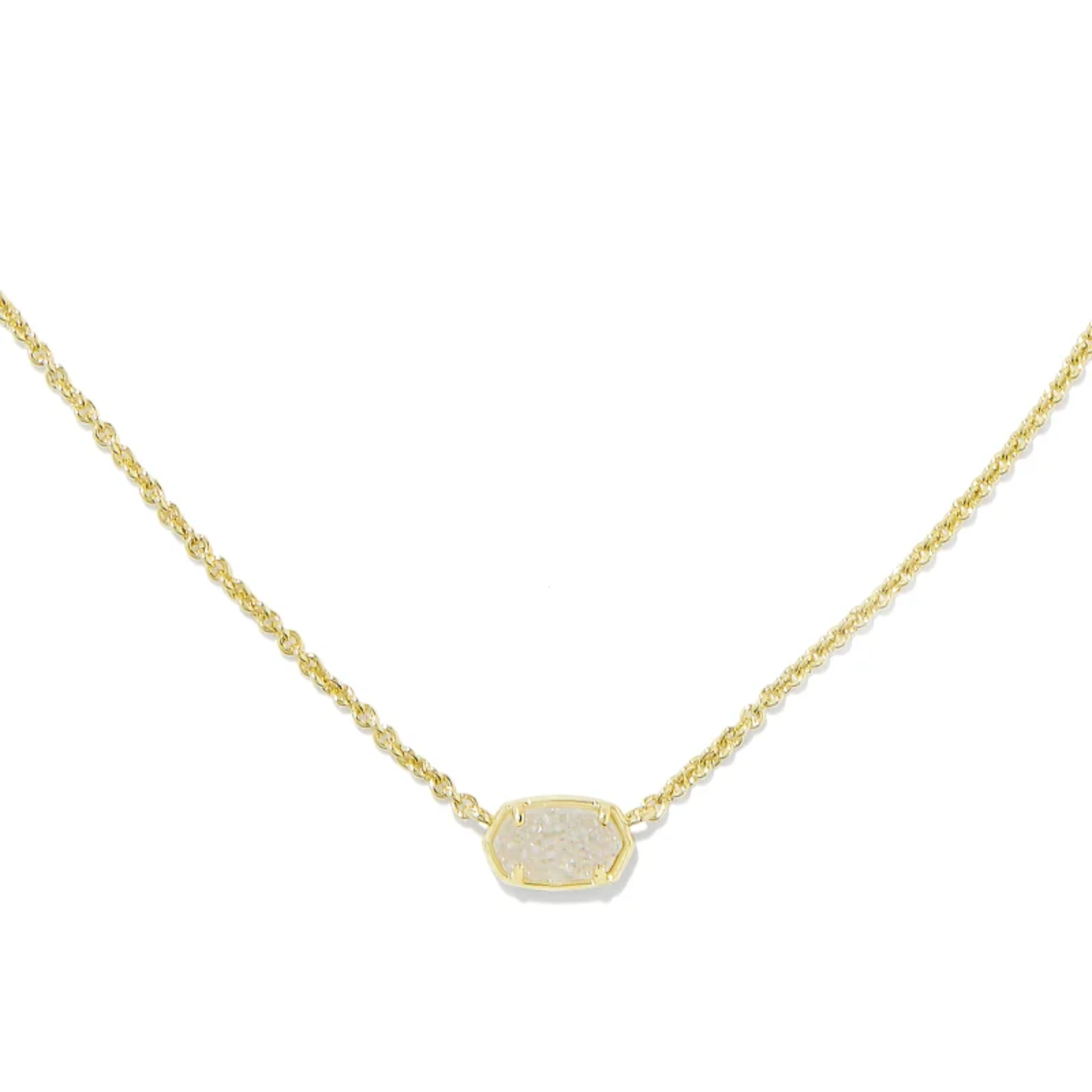 This Emilie Gold Short Pendant Necklace in Iridescent Drusy by Kendra Scott is pictured on a white background.