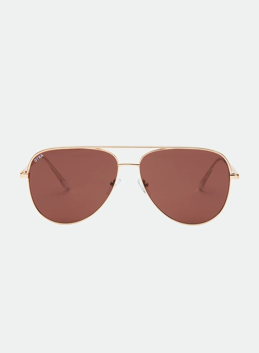 Otra Eyewear | Era Classic Aviator Gold Frame Sunglasses in Smokey Brown