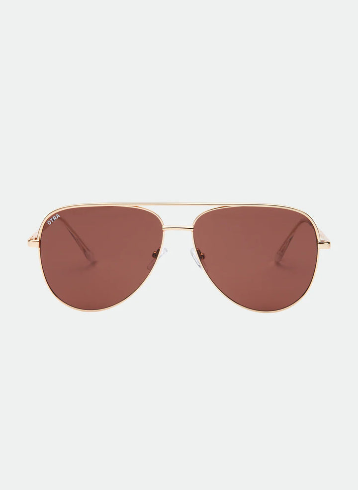 Otra Eyewear | Era Classic Aviator Gold Frame Sunglasses in Smokey Brown