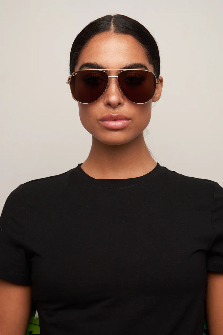 Otra Eyewear | Era Classic Aviator Gold Frame Sunglasses in Smokey Brown