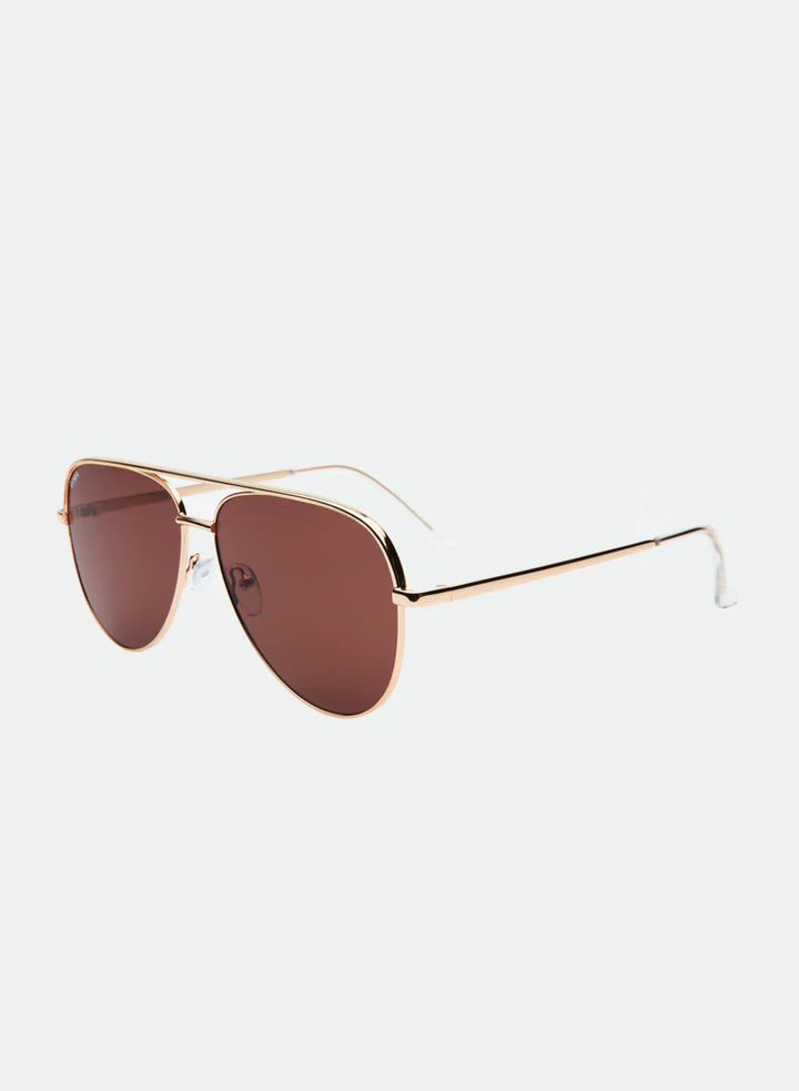 Otra Eyewear | Era Classic Aviator Gold Frame Sunglasses in Smokey Brown