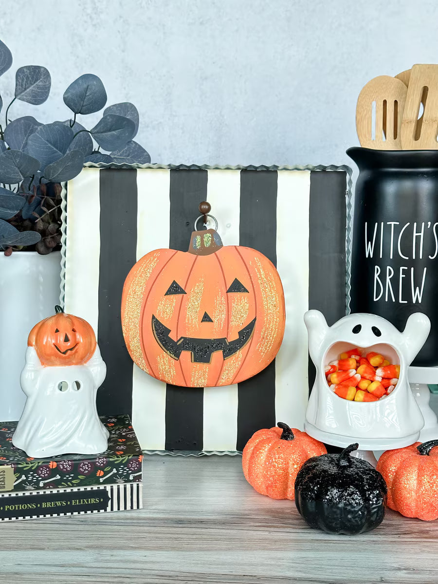 The Round Top Collection | Mini Jack O Lantern Pumpkin Charm with Grommet in Orange