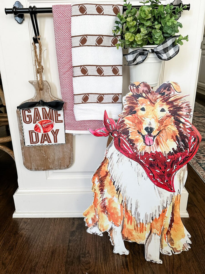 The Round Top Collection | Collie Dog Stake with Maroon Bandana