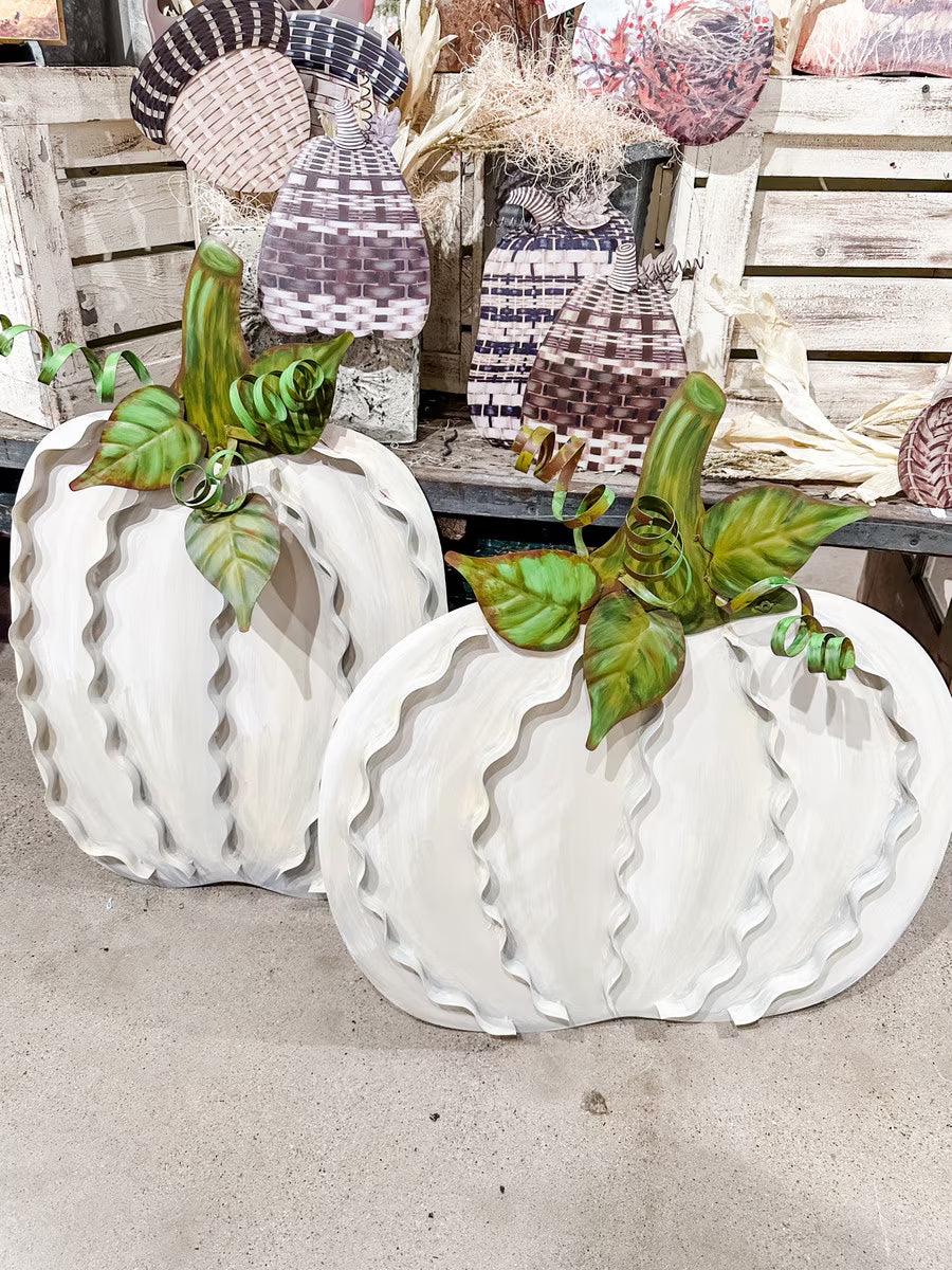 The Round Top Collection | Large Ribbon Pumpkins in Cream