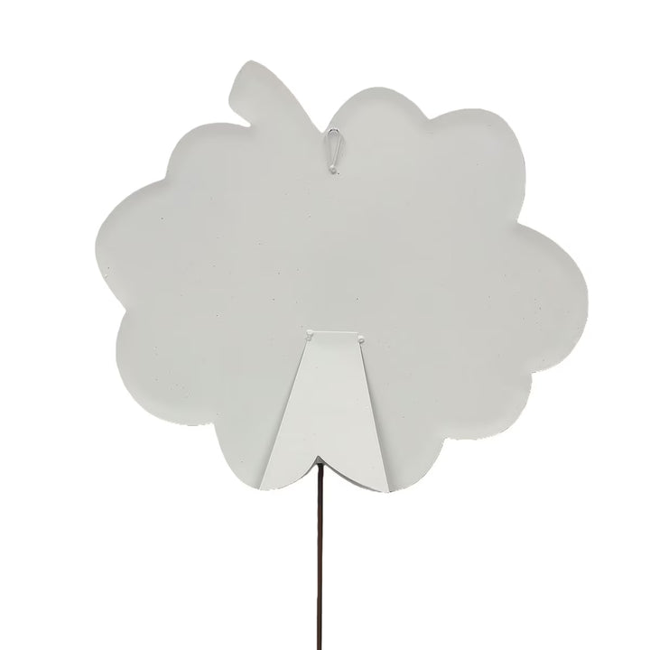 Back of Party Pumpkin Short by The Round Top Collection showing easel stand, hanging loop and garden stake display options.