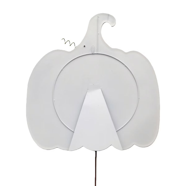 Back of Pumpkin by The Round Top Collection showing easel stand, hanging loop and garden stake display options.