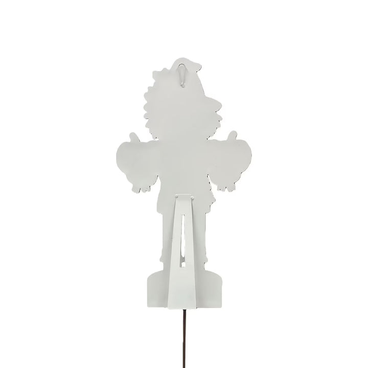 Back of Small Scarecrow Nutcracker by Round Top Collection showing easel, hanging hardware and garden stake display options.