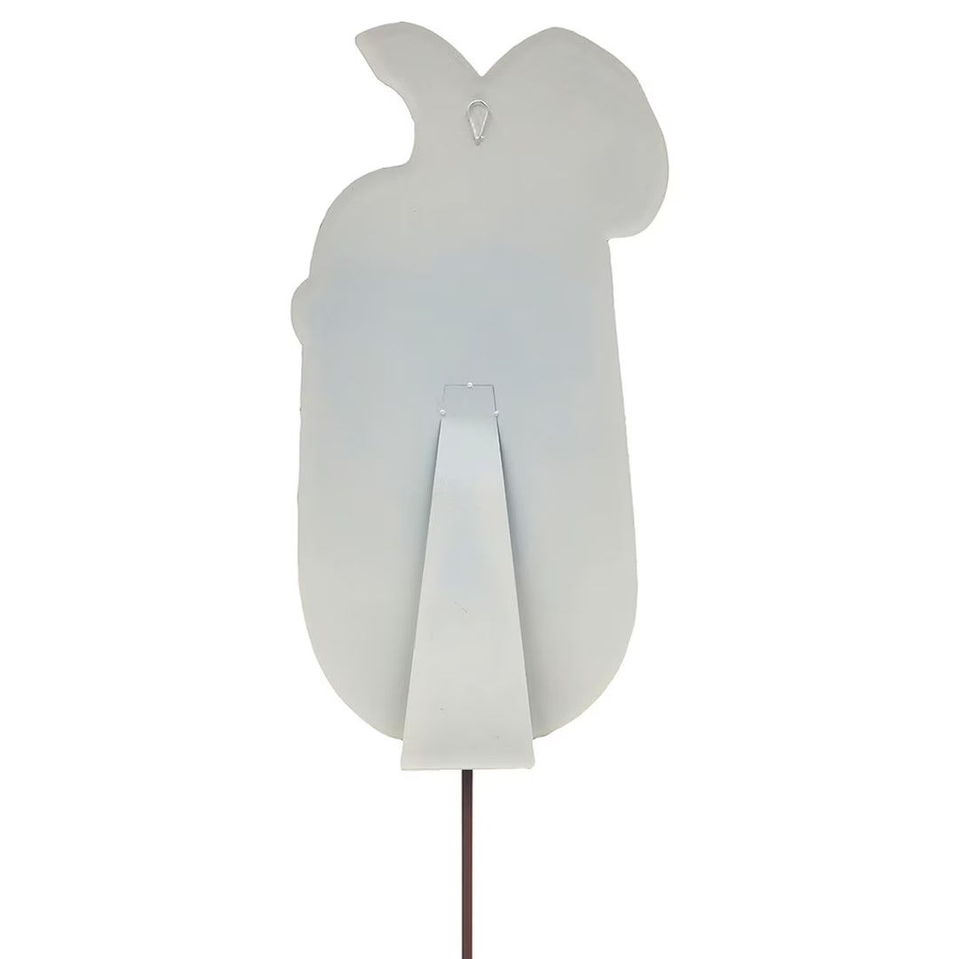Back view of Large Modern Plaid Pumpkin by The Round Top Collection showing easel, hanging loop and stake display options.