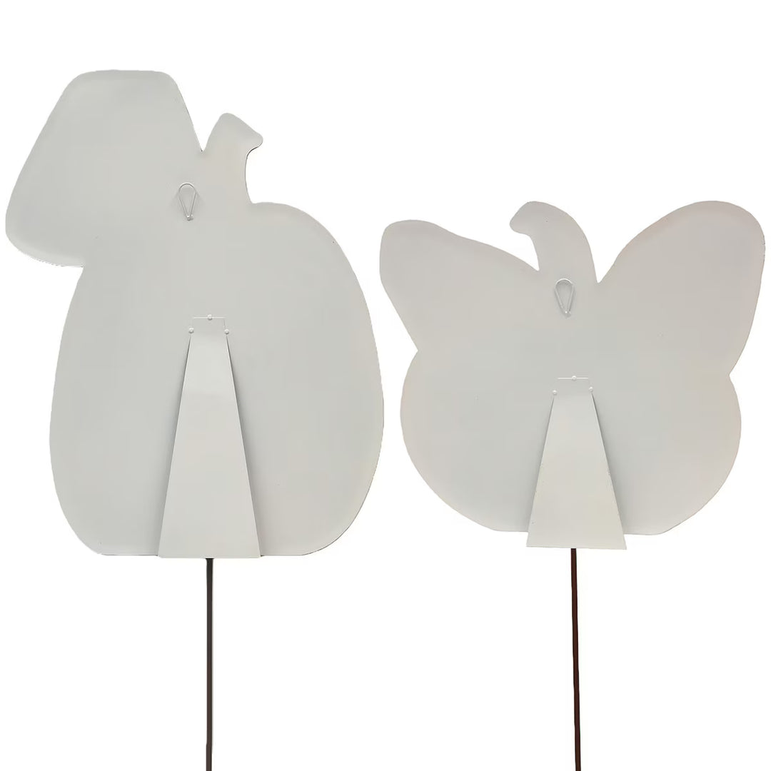 Back view of The Round Top Collection Modern Plaid Pumpkins showing easel, hanging loop and stake display options.