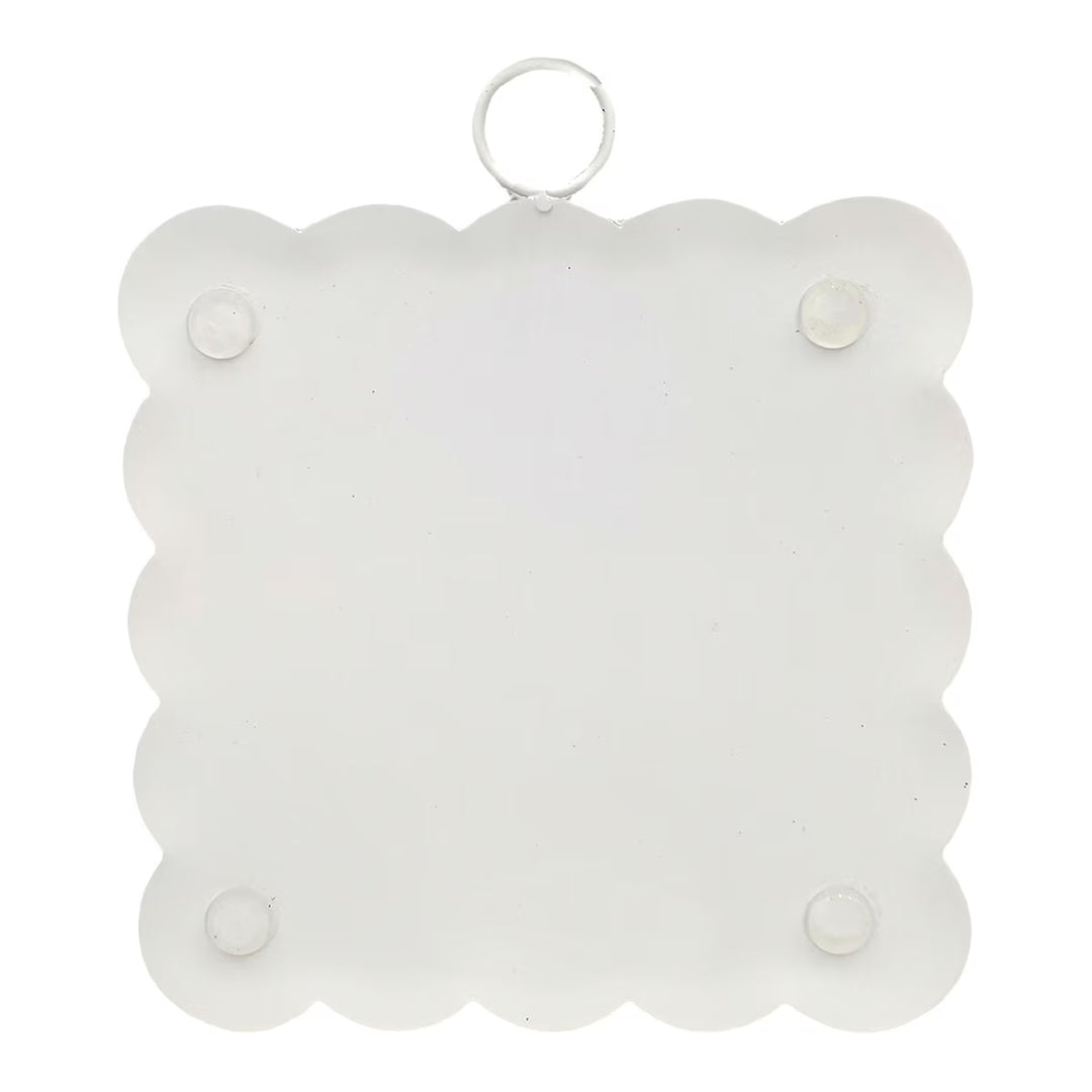 Back of The Round Top Collection Festive Turkey Mini Gallery Art showing scalloped shape and built-in hanging ring.