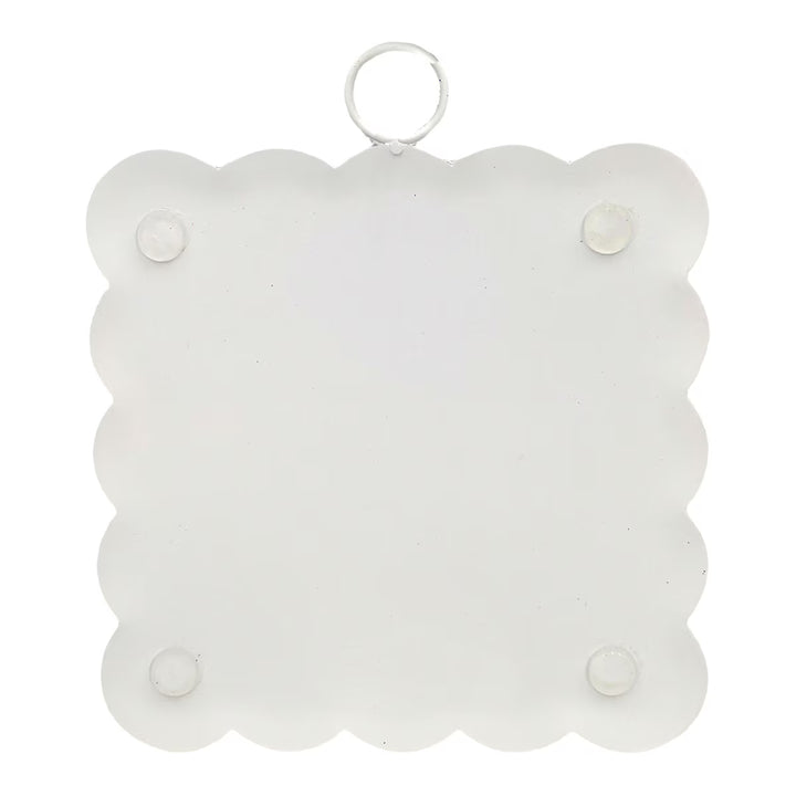 Back of The Round Top Collection Festive Turkey Mini Gallery Art showing scalloped shape and built-in hanging ring.