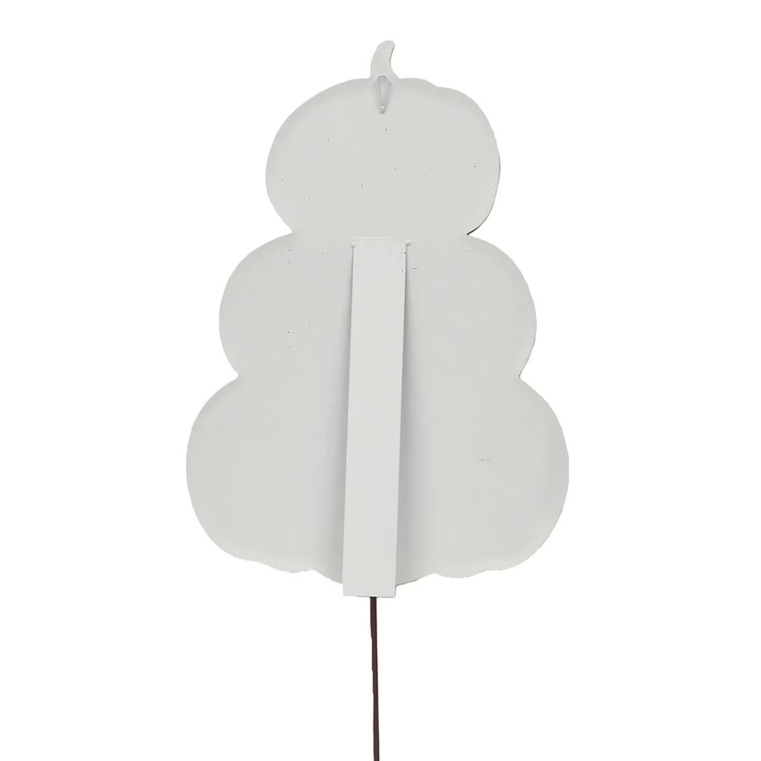 Back of Round Top Collection Autumn Feast Pumpkin Stack showing built-in easel, hanging loop and garden stake.