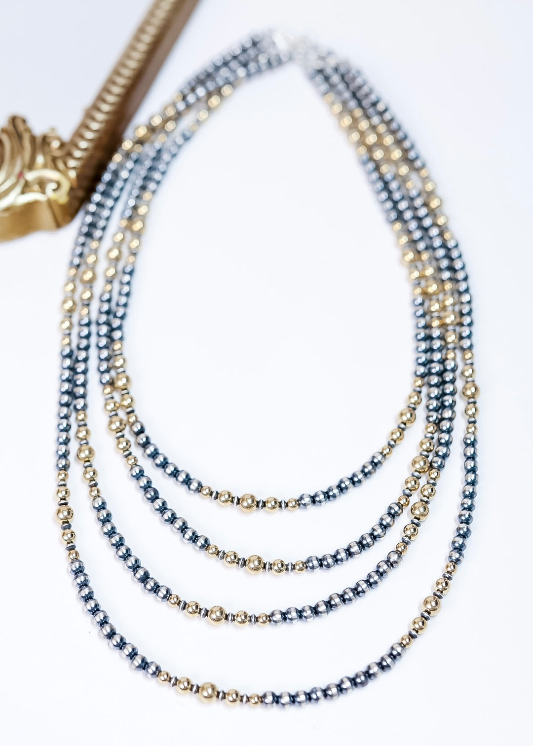 Handmade Sterling Silver 5mm Navajo Pearl & 14K Gold Mixed Bead Necklace – Varying Lengths