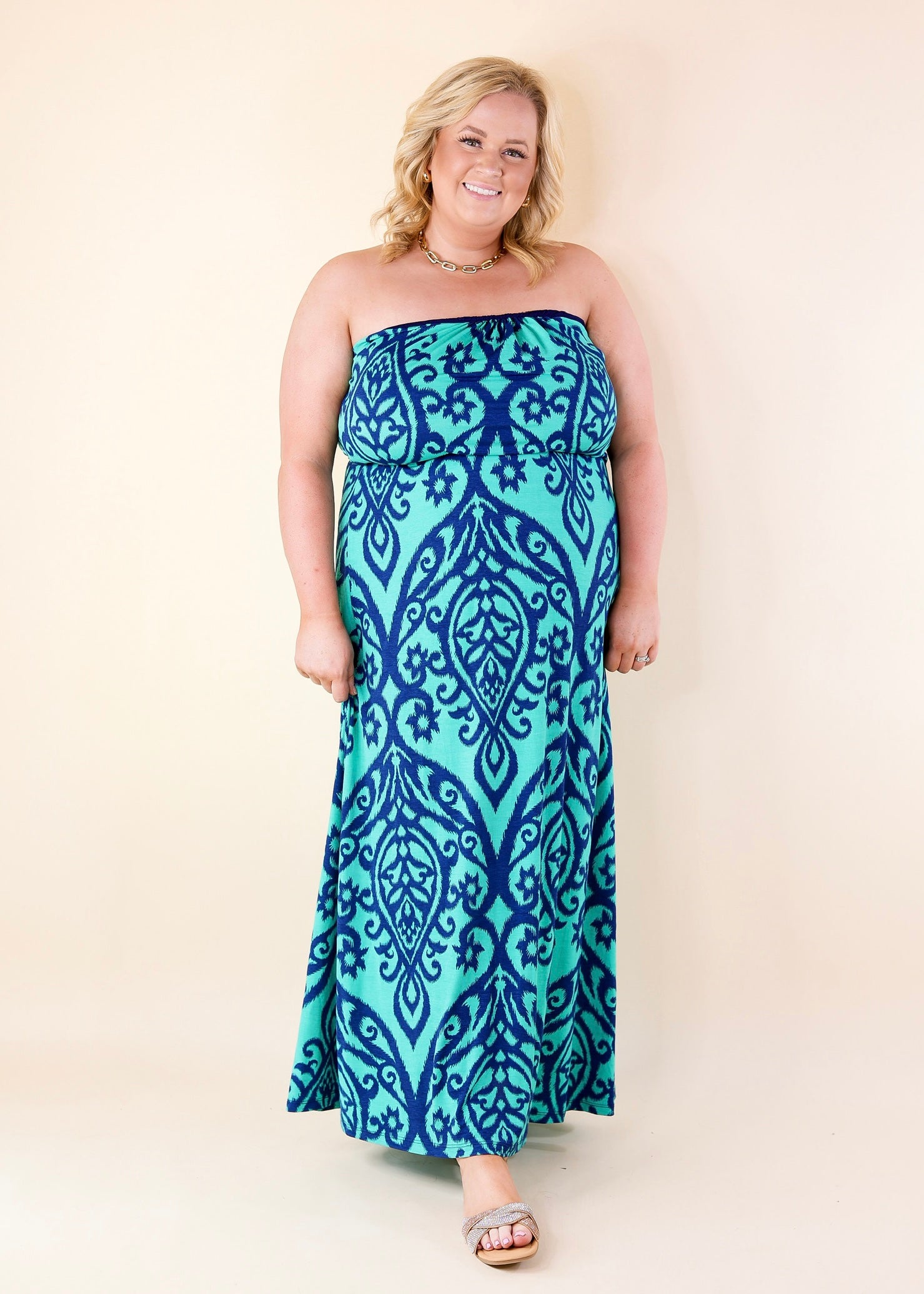 Good Times Swirl Maxi Dress in Jade and Royal Blue