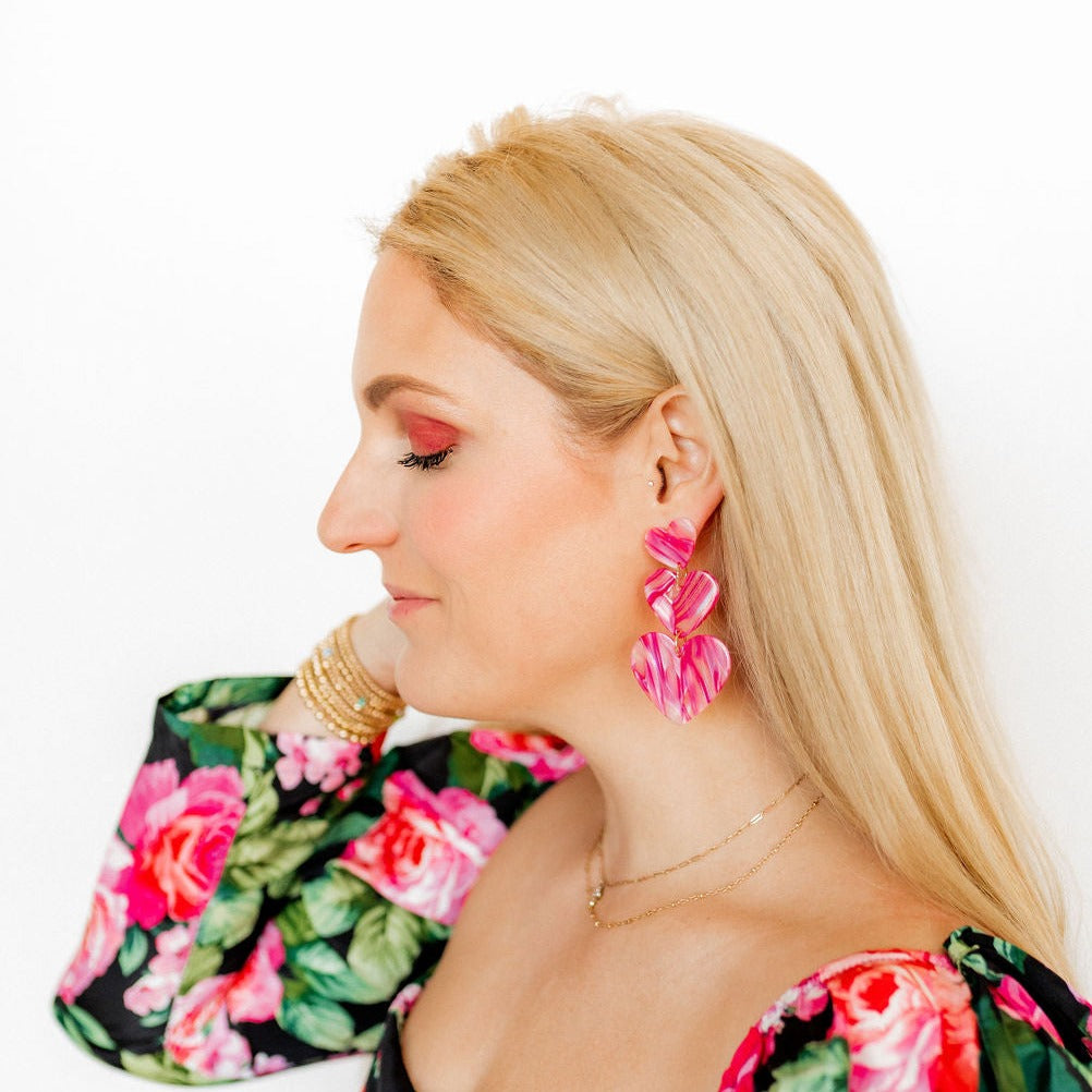 Linny Co | Penny Heart Drop Earrings in Love Struck Pink