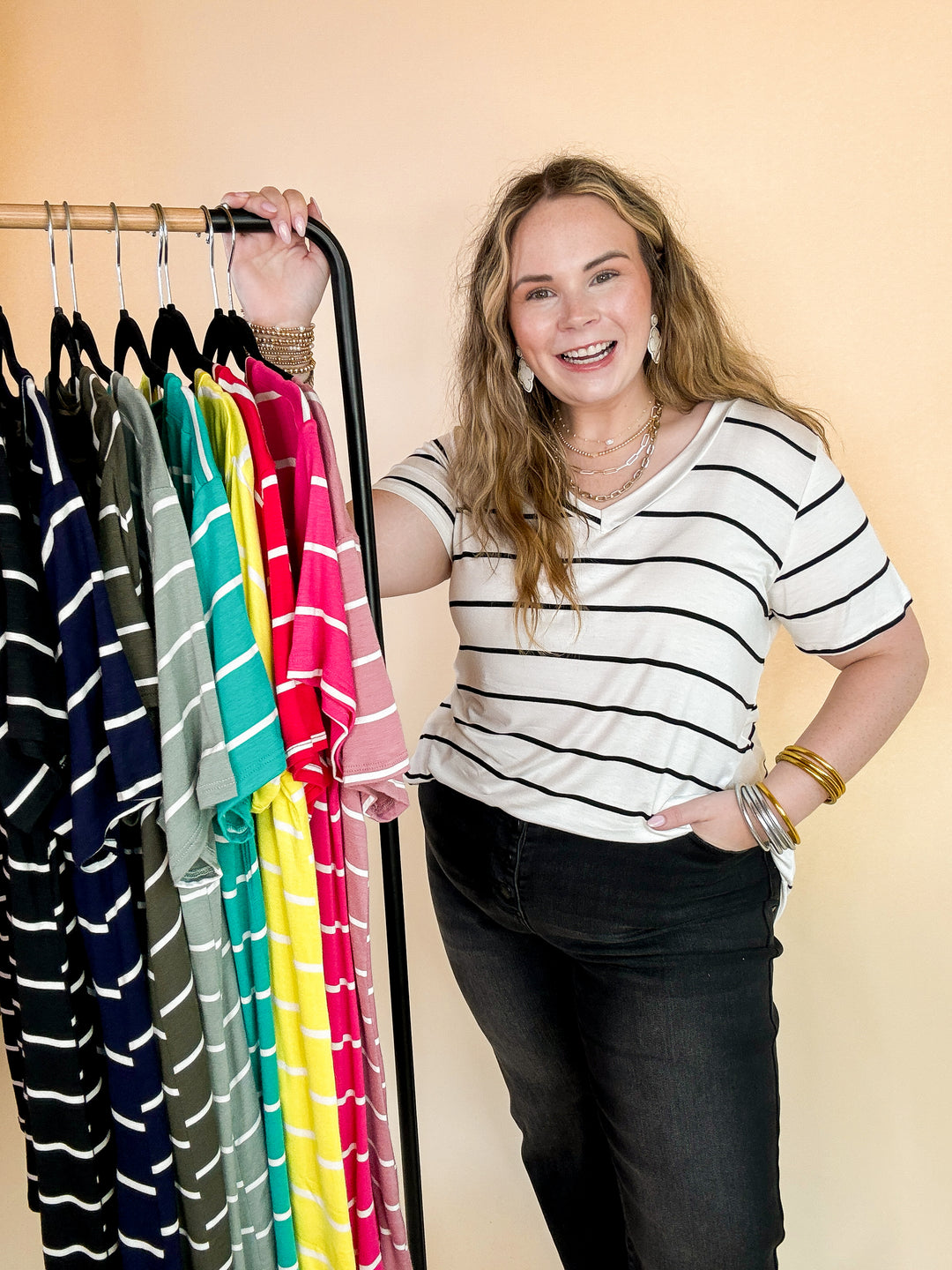 Keep Things Casual Striped V Neck Tee in Ivory
