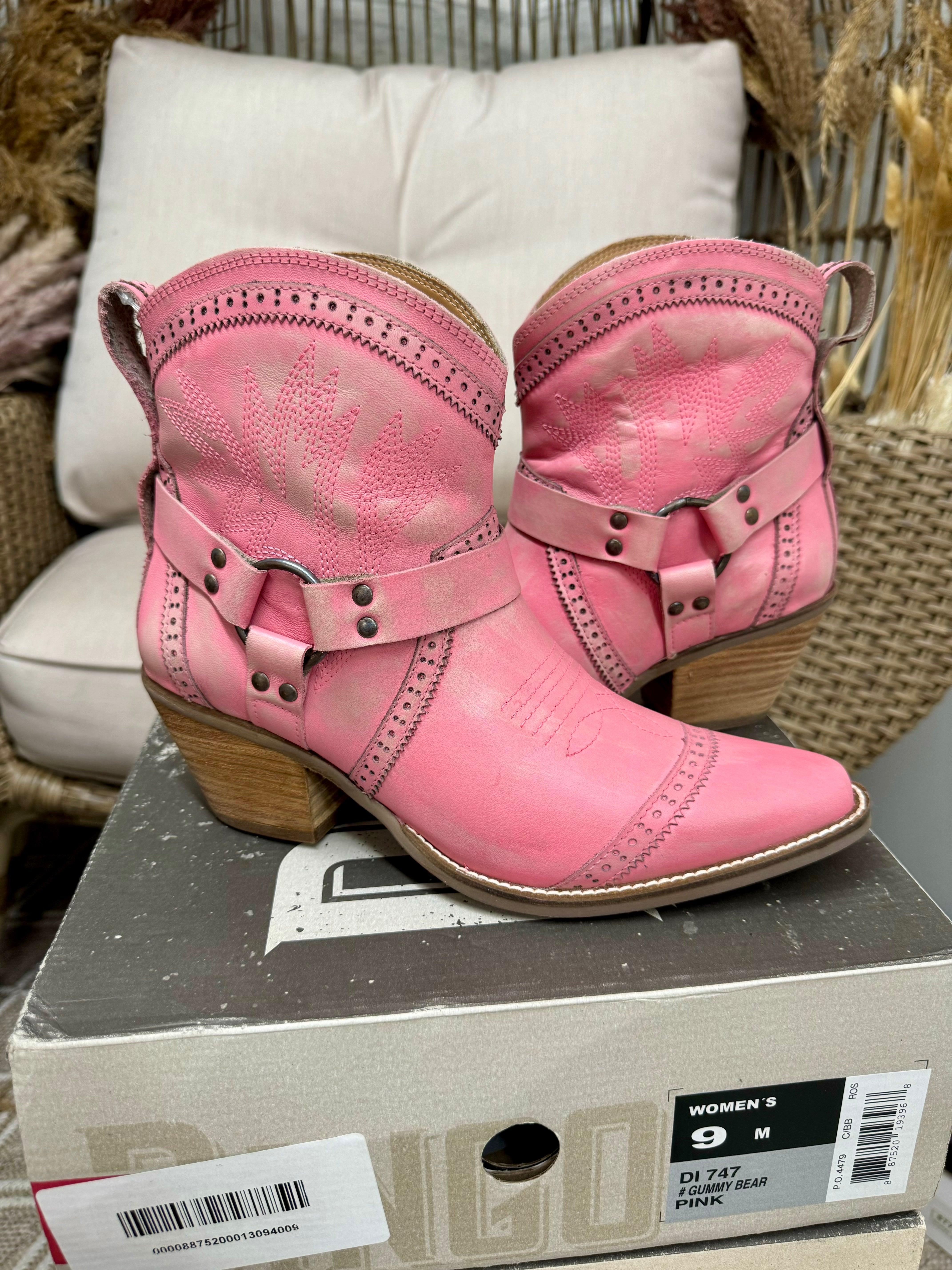Model Shoes Size 9 | Dingo | Gummy Bear Leather Cowboy Boots in Pink *DISCONTINUED* - Giddy Up Glamour Boutique